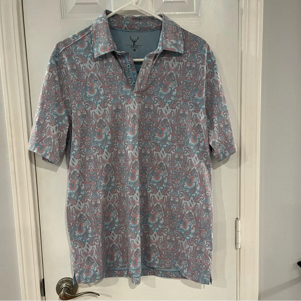 Age of Wisdom Nicoby Performance Print Short Sleeve Polo Size Large - Picture 1 of 6